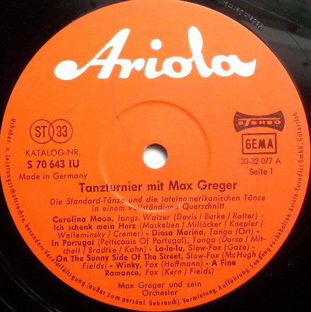 Max Greger : Tanzturnier Mit Max Greger (LP, Album)