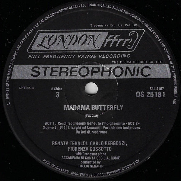 Giacomo Puccini / Renata Tebaldi, Carlo Bergonzi, Coro dell'Accademia Nazionale di Santa Cecilia And Orchestra dell'Accademia Nazionale di Santa Cecilia, Tullio Serafin : Madama Butterfly (3xLP, RE + Box)