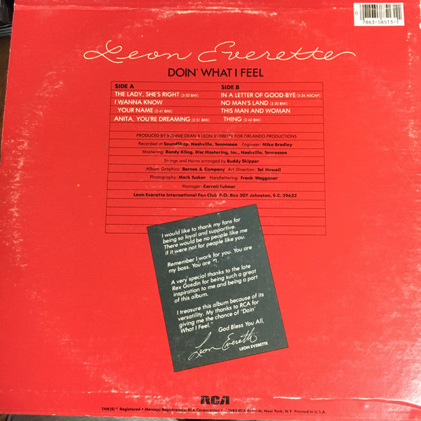 Leon Everette : Doin' What I Feel (LP, MiniAlbum, Ind)