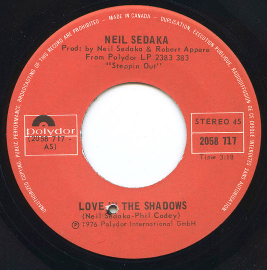 Neil Sedaka : Love In The Shadows (7", Single)