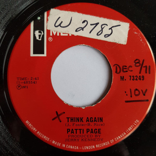 Patti Page : A Woman Left Lonely / Think Again (7", Mono)