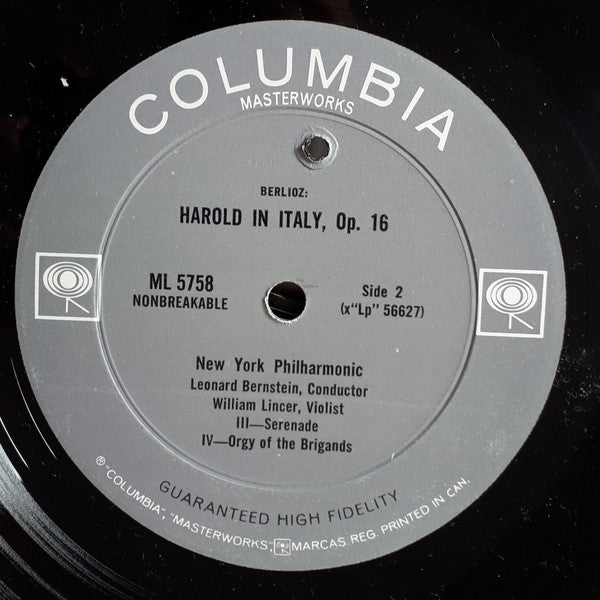 Hector Berlioz - Leonard Bernstein, New York Philharmonic, William Lincer : Harold In Italy  (LP, Mono)