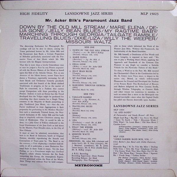 Acker Bilk And His Paramount Jazz Band : The Noble Art of Mr. Acker Bilk (LP, Album)