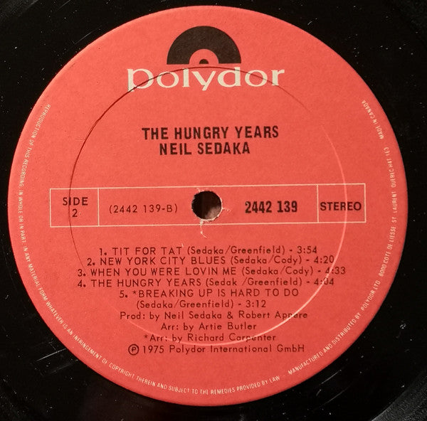 Neil Sedaka : The Hungry Years (LP, Album)