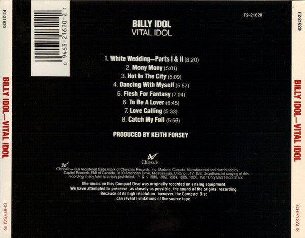 Billy Idol : Vital Idol (CD, Album, Comp, RE)