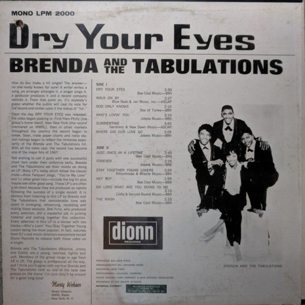 Brenda & The Tabulations : Dry Your Eyes (LP, Mono)