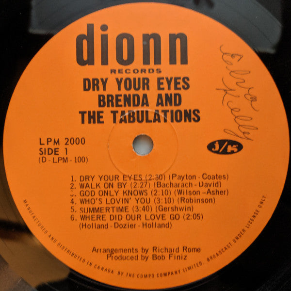 Brenda & The Tabulations : Dry Your Eyes (LP, Mono)