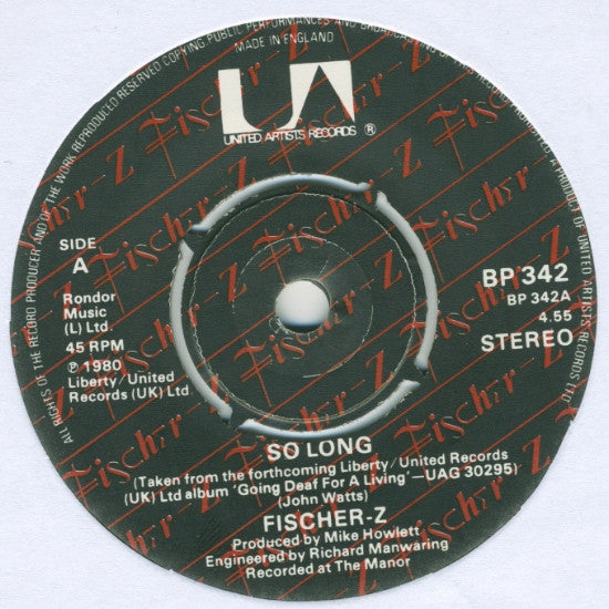 Fischer-Z : So Long (7", Single)