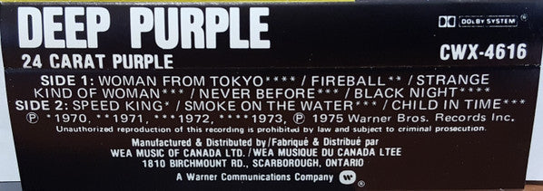 Deep Purple : 24 Carat Purple (Cass, Comp, RE, Dol)
