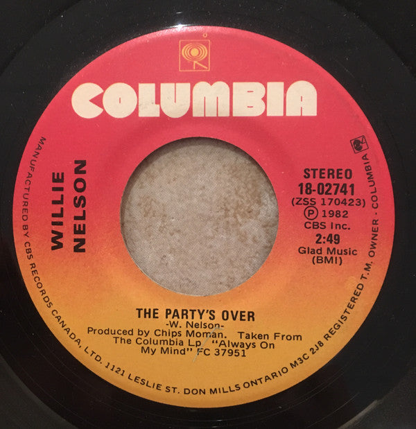 Willie Nelson : Always On My Mind / The Party's Over (7", Single)
