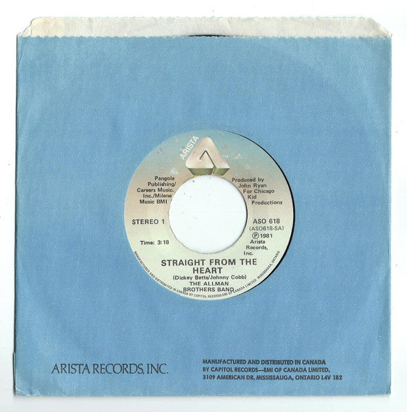 The Allman Brothers Band : Straight From The Heart (7", Single)
