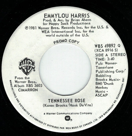 Emmylou Harris : Tennessee Rose (7", Single, Promo)