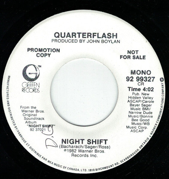 Quarterflash : Night Shift (7", Single, Mono, Promo)