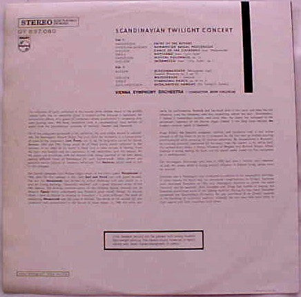Vienna Symphony Orchestra*, Øivin Fjeldstad, J. Halvorsen*, E. Grieg*, C. Nielsen*, J. S. Svendsen*, H. Alfvén*, O. Bull* : Scandinavian Twilight Concert (LP)