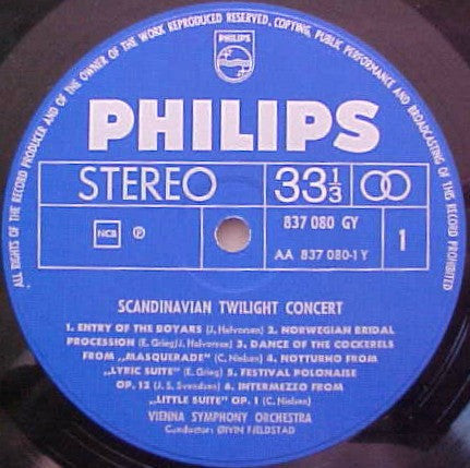 Vienna Symphony Orchestra*, Øivin Fjeldstad, J. Halvorsen*, E. Grieg*, C. Nielsen*, J. S. Svendsen*, H. Alfvén*, O. Bull* : Scandinavian Twilight Concert (LP)