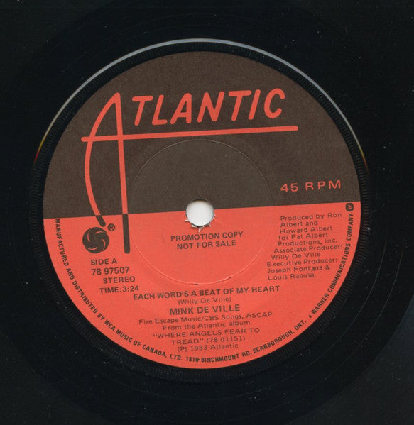 Mink DeVille : Each Word's A Beat Of My Heart (7", Single, Promo)