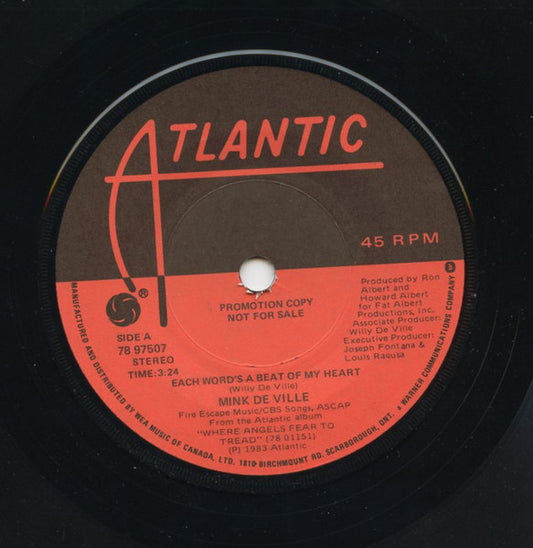 Mink DeVille : Each Word's A Beat Of My Heart (7", Single, Promo)