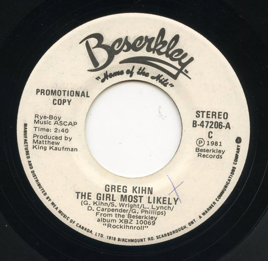 Greg Kihn : The Girl Most Likely (7", Single, Promo)