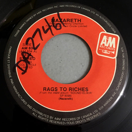 Nazareth (2) : Rags To Riches / All Nite Radio (7", Single)
