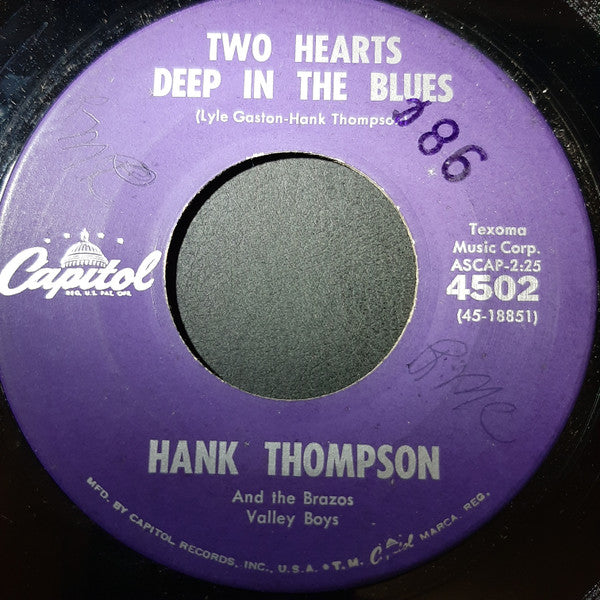 Hank Thompson and His Brazos Valley Boys : Just One Step Away / Two Hearts Deep In The Blues (7", Single, Scr)