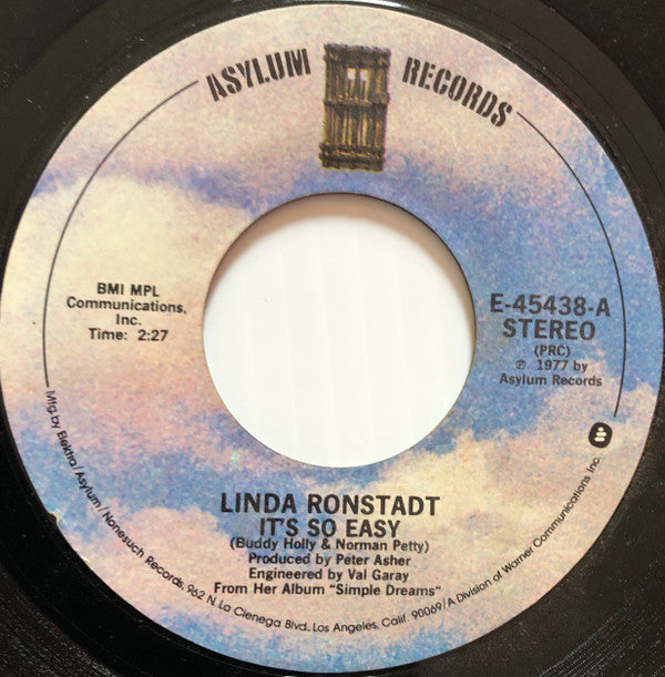 Linda Ronstadt : It's So Easy  (7", Single, PRC)