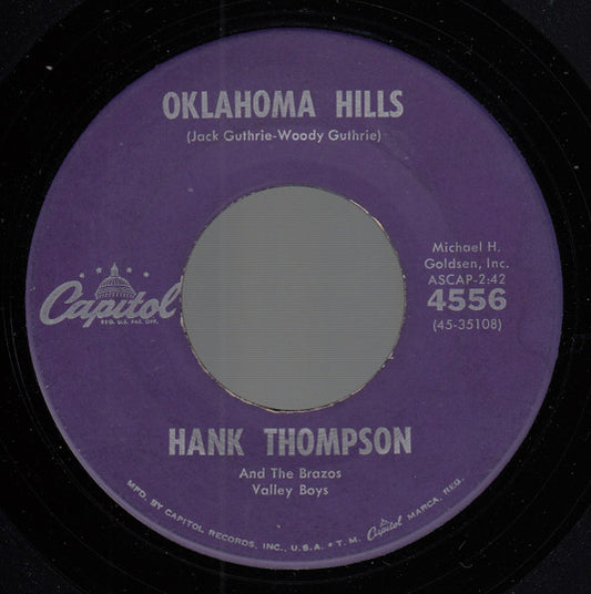 Hank Thompson and His Brazos Valley Boys : Oklahoma Hills / Teach Me How To Lie (7", Single, Scr)