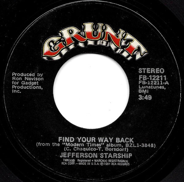 Jefferson Starship : Find Your Way Back (7", Single, Styrene, Ind)
