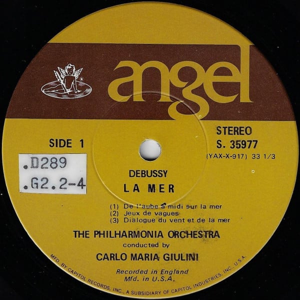 Claude Debussy / Philharmonia Orchestra, Carlo Maria Giulini : La Mer / Trois Nocturnes (LP, RE, Scr)