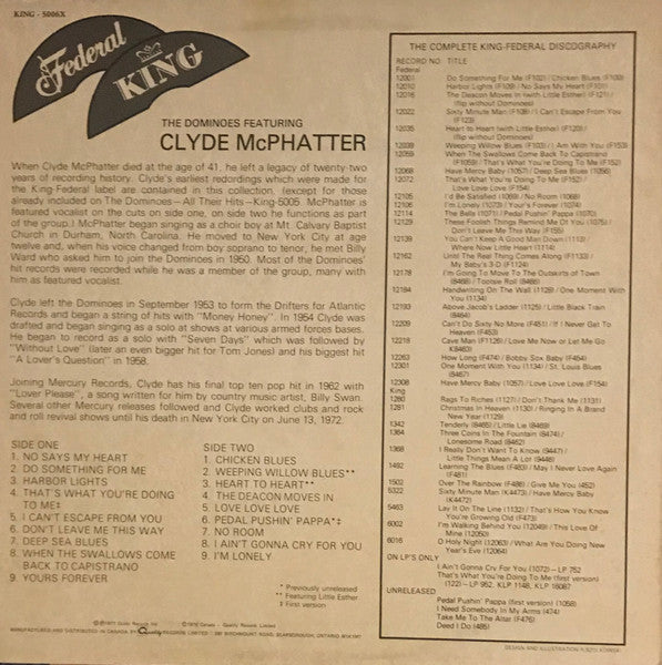 The Dominoes Featuring Clyde McPhatter : 18 Hits Volume Two (LP, Comp)