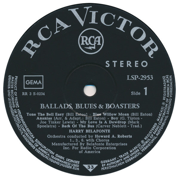 Harry Belafonte : Ballads, Blues And Boasters (LP, Album)