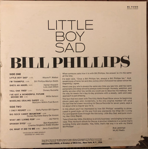 Bill Phillips (4) : Little Boy Sad (LP, Album, Pin)