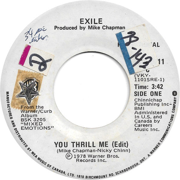 Exile (7) : You Thrill Me (7", Single, Promo)