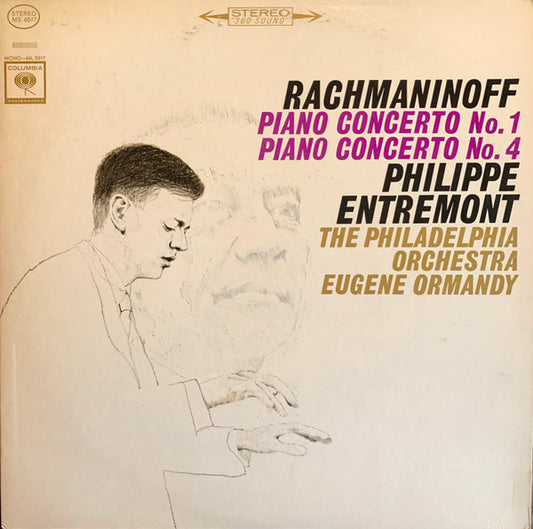 Philippe Entremont, Eugene Ormandy Conducts The Philadelphia Orchestra / Sergei Vasilyevich Rachmaninoff : Piano Concerto Nos. 1 And 4 (LP, Mono, RE)