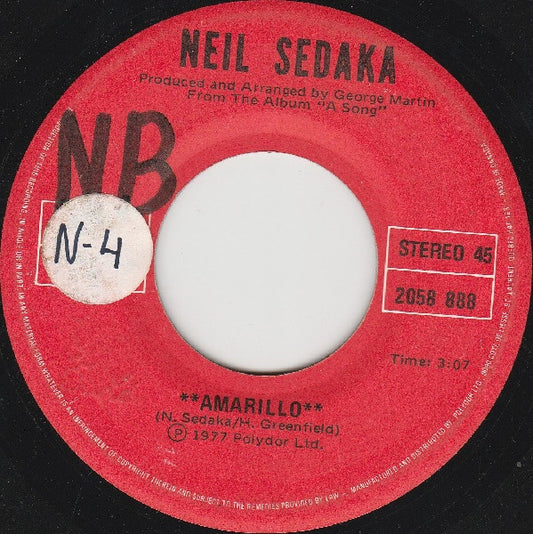 Neil Sedaka : Amarillo / The Leaving Game (7")