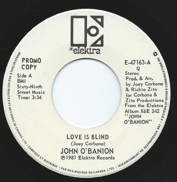 John O'Banion : Love Is Blind (7", Promo)