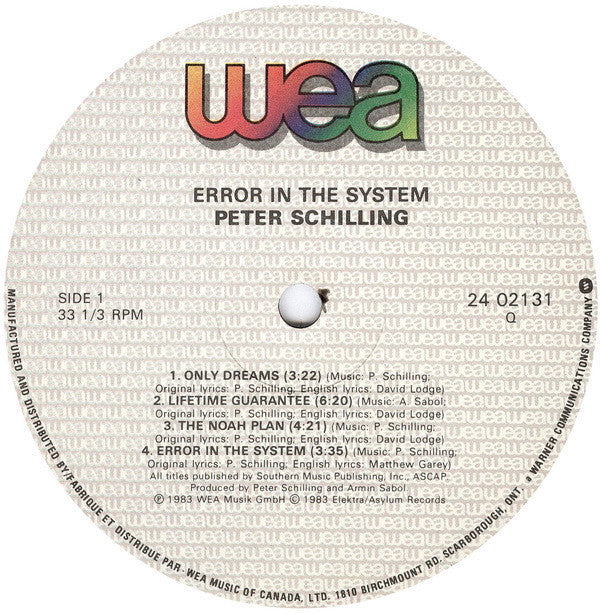 Peter Schilling : Error In The System (LP, Album)