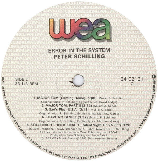 Peter Schilling : Error In The System (LP, Album)