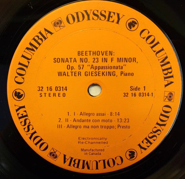 Walter Gieseking, Ludwig van Beethoven : Two Favorite Sonatas: Appassionata  - Waldstein (LP, RP)