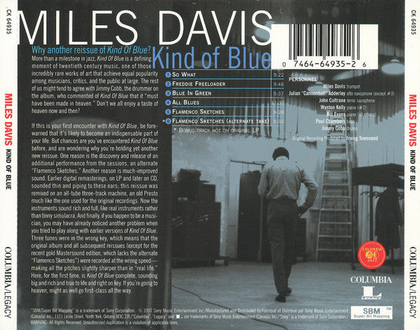 Miles Davis : Kind Of Blue (CD, Album, RE)