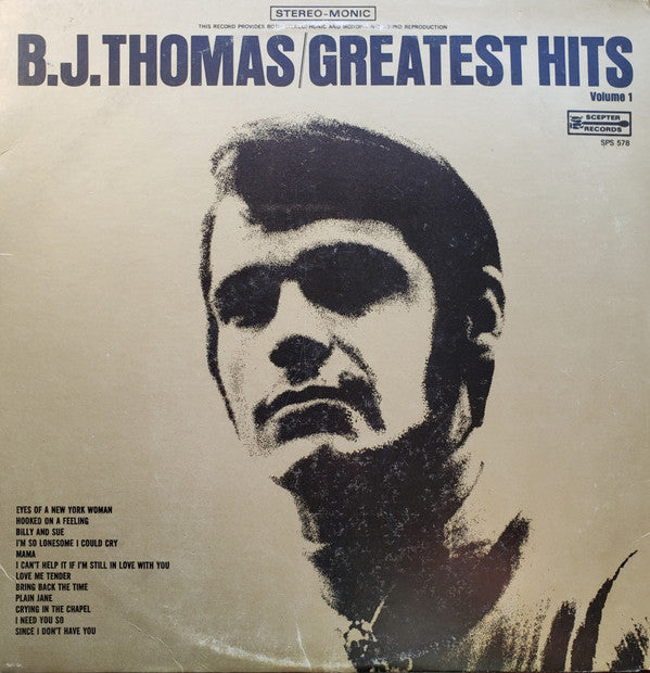 B.J. Thomas : Greatest Hits Volume 1 (LP, Comp, Club, M/Print, Uni)