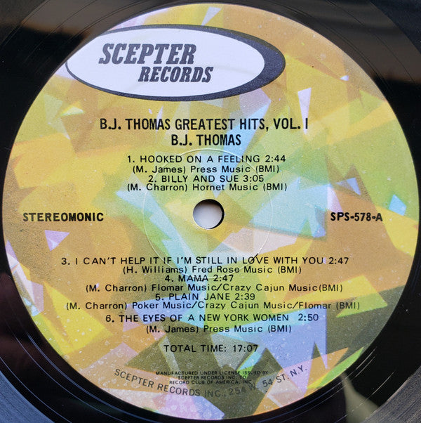 B.J. Thomas : Greatest Hits Volume 1 (LP, Comp, Club, M/Print, Uni)