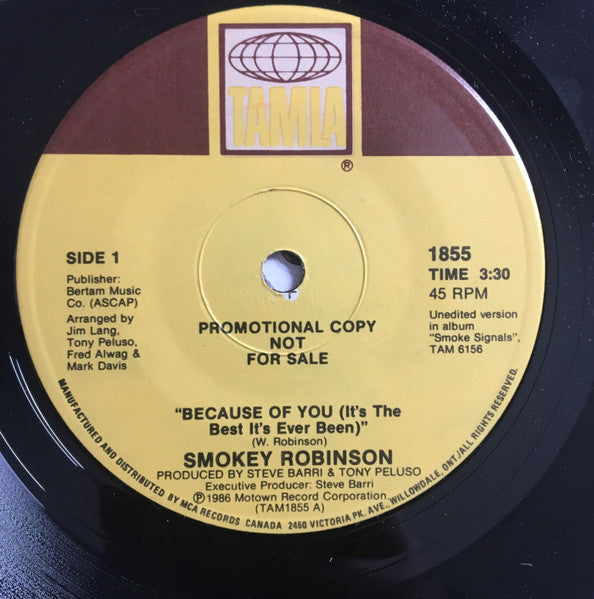 Smokey Robinson : Because Of You (It's The Best It's Ever Been) (7", Promo)