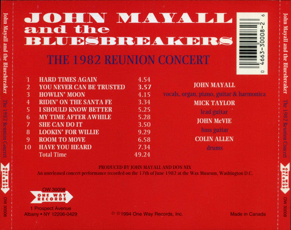 John Mayall & The Bluesbreakers : The 1982 Reunion Concert (CD, Album, RE)