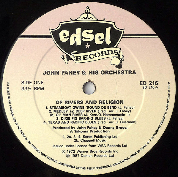 John Fahey & His Orchestra : Of Rivers And Religion (LP, Album, RE)