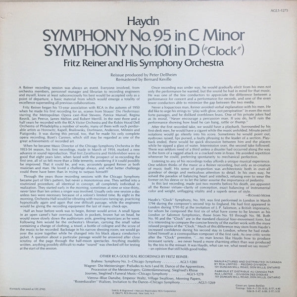 Joseph Haydn - Fritz Reiner : "Clock" Symphony No. 101 In D / Symphony No. 95 In C Minor (LP, Album)