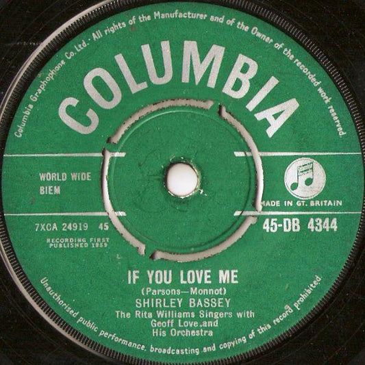 Shirley Bassey : If You Love Me (7", Single)
