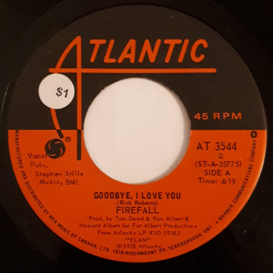 Firefall : Goodbye, I Love You (7", Single)
