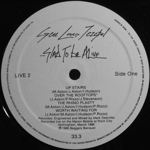 Gene Loves Jezebel : Glad To Be Alive (LP, Album)