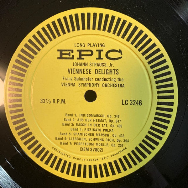 Johann Strauss Jr., Franz Salmhofer, Eduard Strauß (2) : Viennese Delights: The Music Of Johann Strauss, Franz Salmhofer And Eduard Strauss Conducting The Vienna Symphony Orchestra (LP)