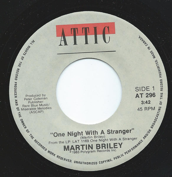 Martin Briley : One Night With A Stranger (7")